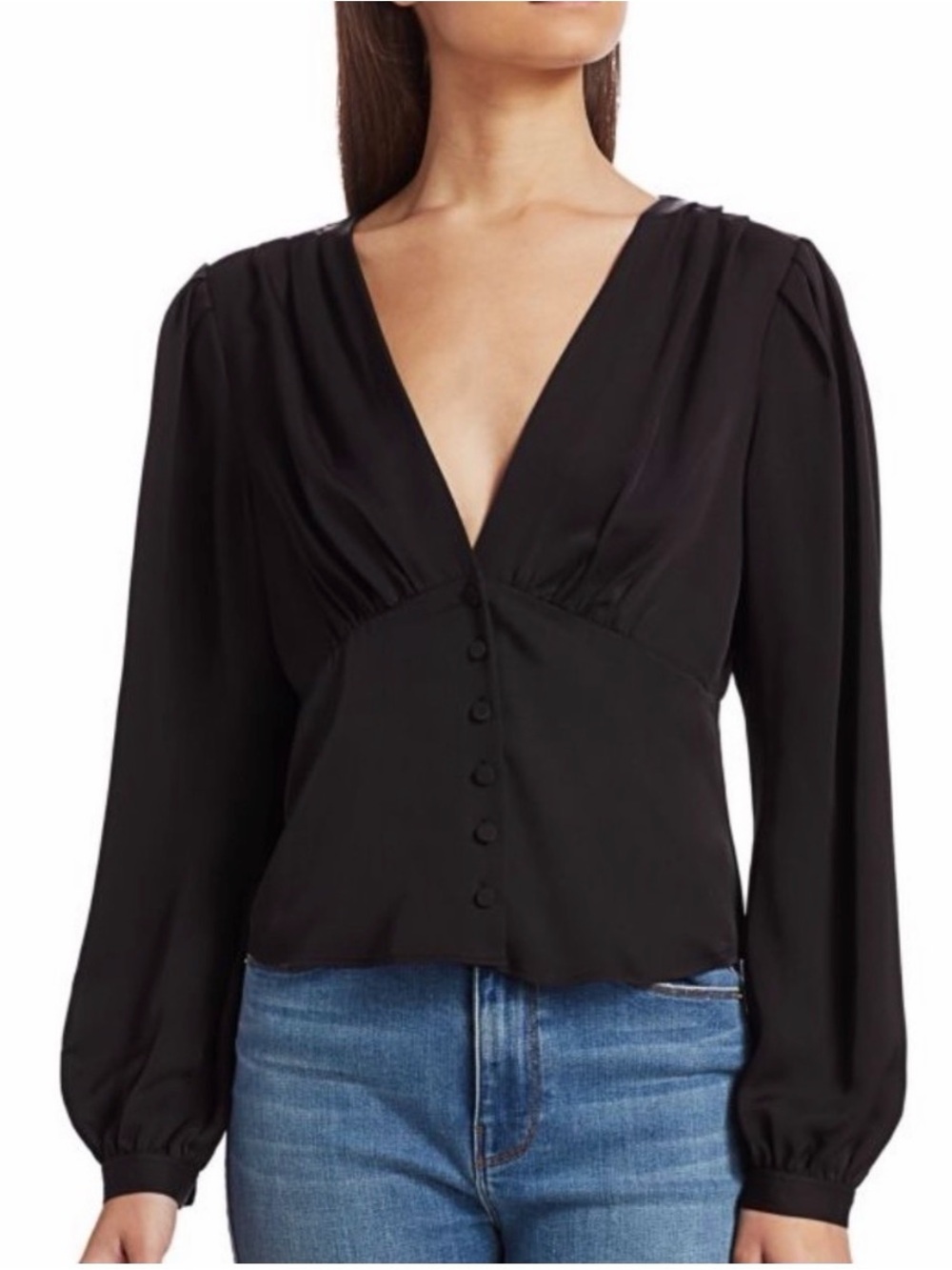 Frame Silk Empire Pleat Top Black Size Small
